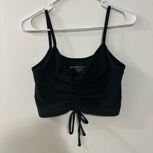 Beyond Yoga Spacedye Ruched Centered Cropped Tank Black Size Medium